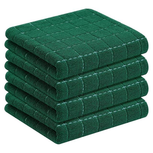 Homaxy 100% Cotton Terry Kitchen Towels(Dark Green, 13 x 28 inches), Checkered Designed, Soft and Super Absorbent Dish Towels, 4 Pack