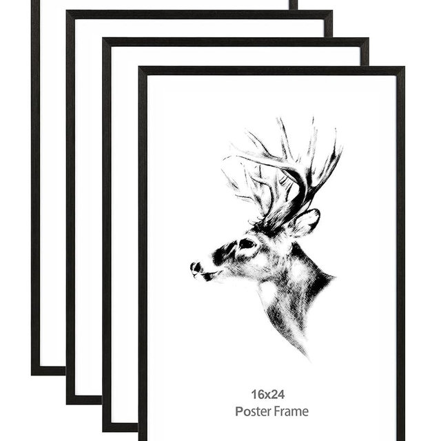 Yaetm 16x24 Frame Black Set of 4, Solid Wood Poster Frame 16 x 24 inches, Wall Gallery 16x24 Picture Frame for Horizontal and Vertical Wall Mounted, Black Frames 16x24 (4 pack, Anthracite Black)