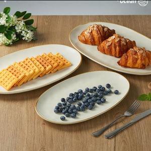 famiware Serving Platter, Oval 15.59/14.3/12.9 inch Serving Dishes for Entertaining, Serving Bowls, Microwave Safe, Stonware Serving Trays for Party, Turkey, Cheese, Ocean Series, Vanilla White