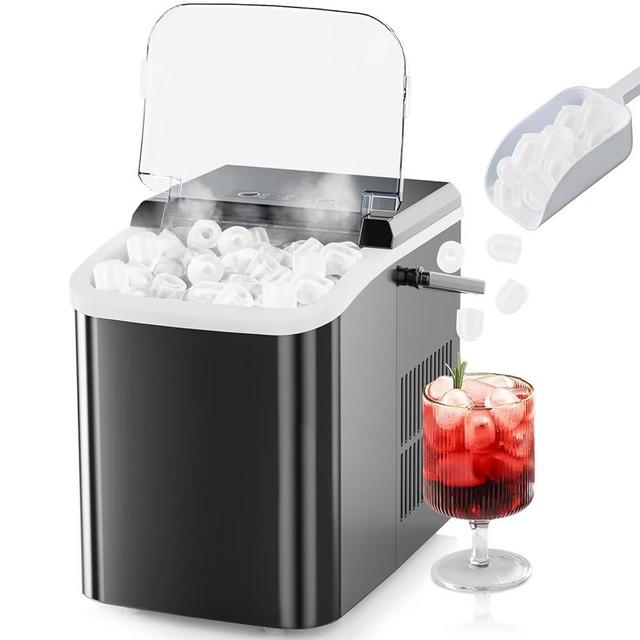 Sweetcrispy Countertop Ice Maker with Scoop, Basket and Handle, 9 Ice Cubes Machine Ready in 6 Mins, 26.5lbs in 24Hrs, 2 Sizes for Home Kitchen Office Bar Party(Black)