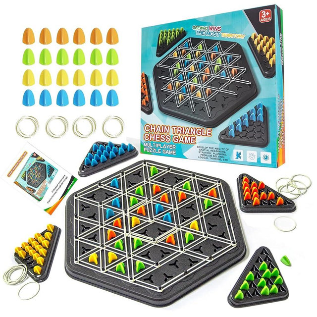 Chain Triangle Chess Game, Rubber Band Geoboard Game, Strategy Board Games, Family Night Games for Kids and Adults, 2 to 4 Players