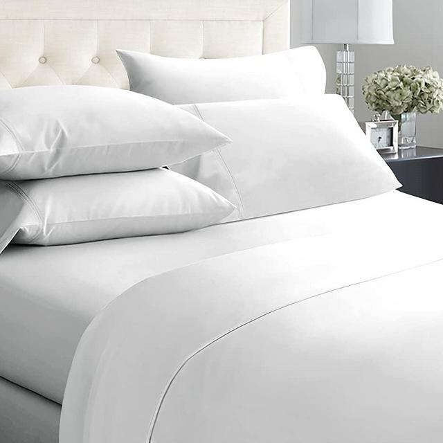 6-Piece White Full Sheet Set Soft 100% Cotton Sheets, 400 Thread Count Sateen, Deep Pocket Cooling Bedsheets, Includes 4 Pillowcases (Full, Pure White)
