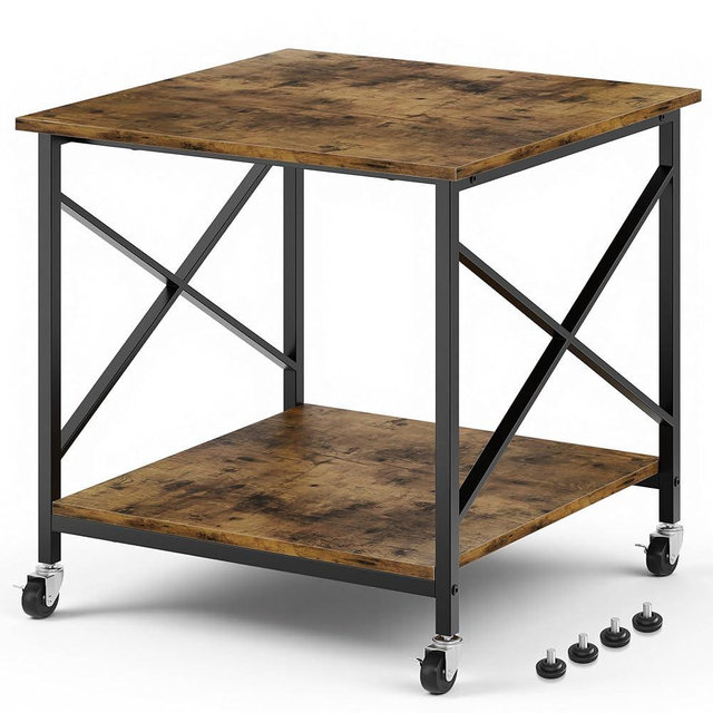 Warmiehomy 24"x24"x24" Large Printer Stand with Storage, 2 Tier Rolling Printer Cart Table, Mini Fridge Stand with Wheels, Use for 3D Laser Printer Home Office, Rustic Brown