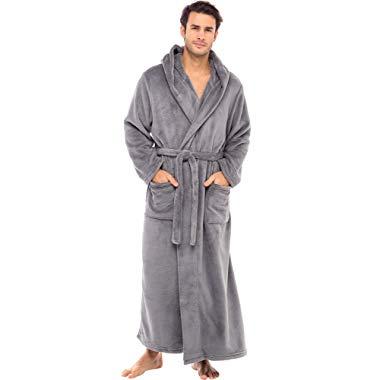 Alexander Del Rossa Men's Plush Fleece Robe with Hood, Warm Big and Tall Bathrobe