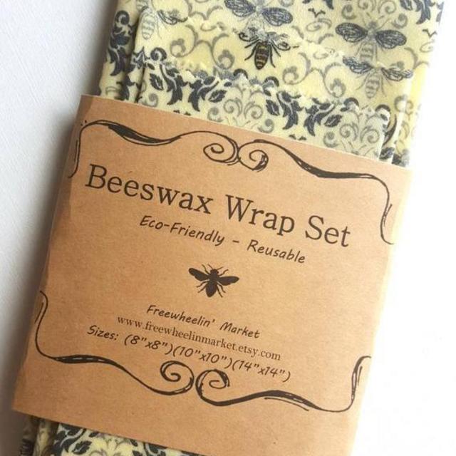 Beeswax Wrap Set - Set of 3 - Royal Bee Pattern - Reusable Beeswax Food Wraps - plastic free living - Eco friendly