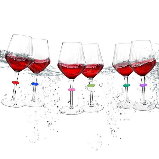 Floating Wine Glasses for Pool with Charms Tags, Pool accessories for adults, Shatterproof Poolside Wine Glasses, Floating Cup With Stem, Unbreakable Wine Cup & BPA-free (16 Oz, Set of 6)