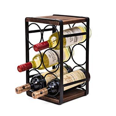 SODUKU Rustic Wood Countertop Wine Rack 6 Bottles No Need Assembly