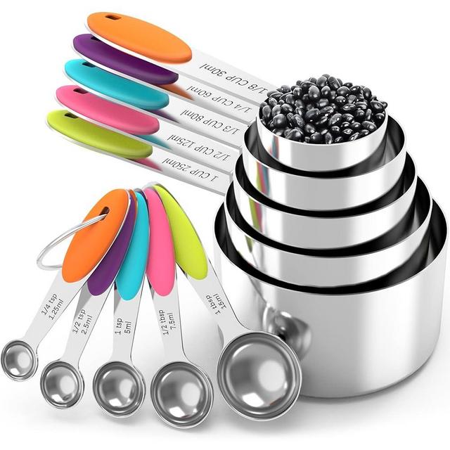 TILUCK Measuring Cups and Spoons Set, Stainless Steel, Kitchen Utensils for Cooking and Baking (10, Colorful)
