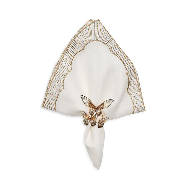 Kim Seybert Frame Napkin in White, Gold & Silver