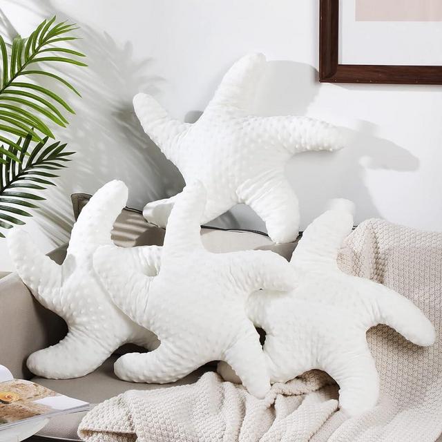 Fumete Starfish Pillow Beach Starfish Shaped Throw Pillows 20'' Star Fish Stuffed Animal Cute Plush Coastal Decor Ocean Star Pillow Plush Cushion for Kid Bedroom Living Room Sofa Couch (White,4 Pcs)