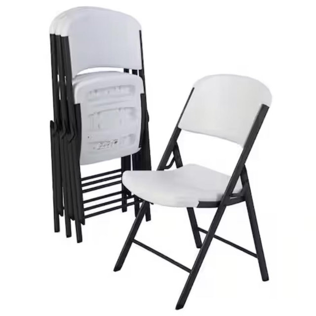 Lifetime White Plastic Seat Metal Frame Outdoor Safe Folding Chair (Set of 4) 42804