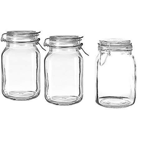 Set of 3 Glass Mason Jar with Airtight Lid 68 Ounces With Stainless Steel Bail And Trigger Clamps