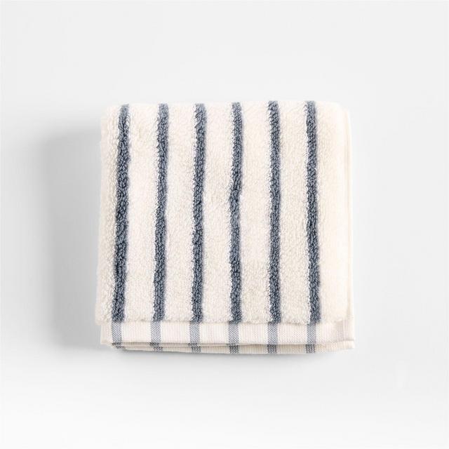 Organic Turkish Cotton Pampas Ivory and Evening Blue Striped Washcloth