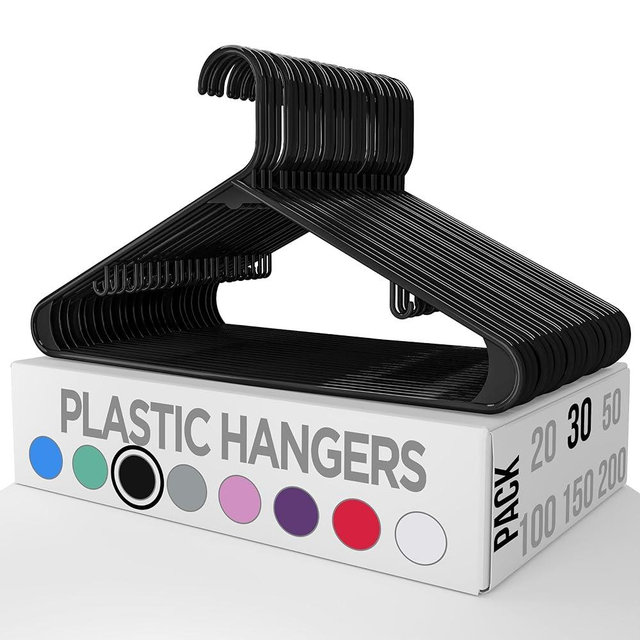 Utopia Home Plastic Slim and Sleek Clothes Hangers Pack of 30, Black, Cordless