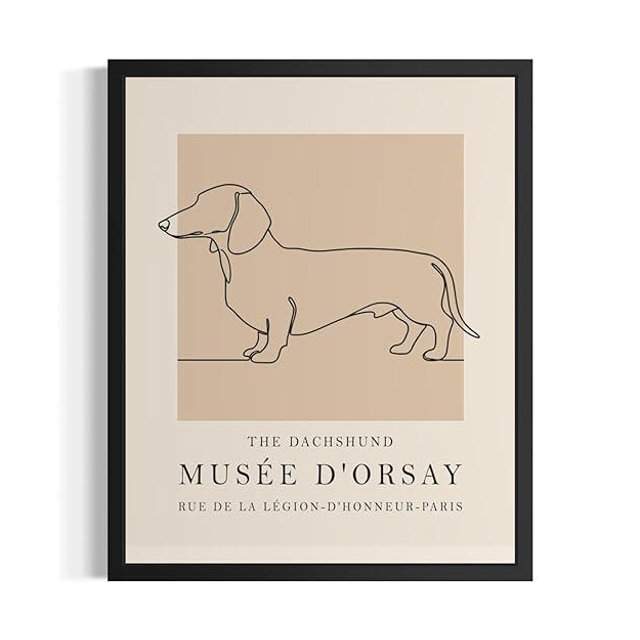 Dachshund Vintage Poster - Retro Print - Dog Art - Line Drawing - Sketch Minimalist Art - Gift for Boys, Girls & Animal Lover - Decor for Kid's Room or Nursery - Bedroom Bathroom B20 (Dachshund, 14"L x 11"W, Black Frame)
