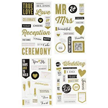 me & my BIG ideas mambiChips Chipboard Stickers - Scrapbooking Supplies - Our Wedding Theme - Metallic Glitter, Gold & Black - Great for Projects, Scrapbooks & Albums - 4 Sheets, 61 Stickers Total