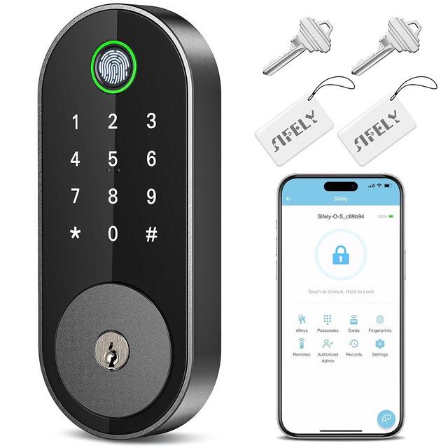Keyless-Entry Fingerprint Deadbolt Smart Lock: Sifely Smart Lock, Automatic Electronic Keyless Entry Door Lock, Digital Smart Door Lock with Code, Biometric Fingerprint Door Lock with Keypad (Black)