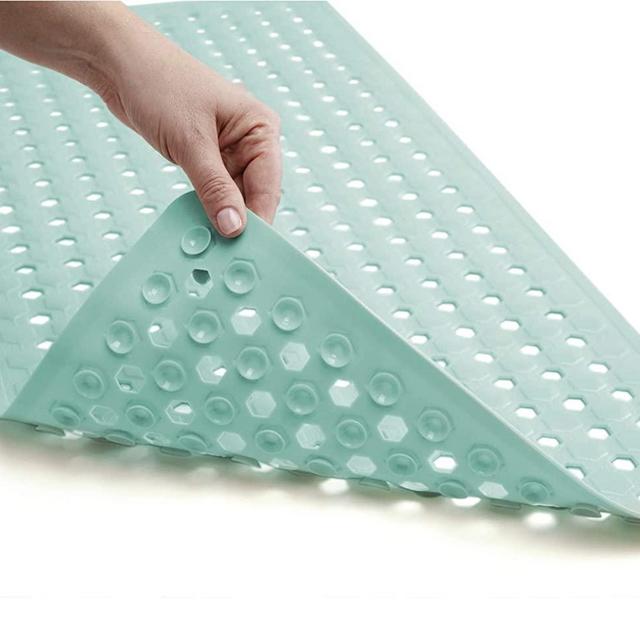 Gorilla Grip Patented Bath Tub and Shower Mat, 35x16, Machine Washable, Extra Large Bathtub Mats with Drain Holes and Suction Cups to Keep Floor Clean, Soft on Feet, Bathroom Accessories, Mint Opaque
