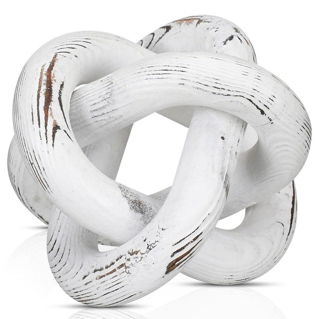 Yalikop Wood Chain Link Decor 3 Link Wood Knot Decor Hand Carved Coffee Table Decor Modern Shelf Decor Boho Chain Decor Rustic Decorative Objects for Home Living Room Bedroom Decoration (Retro White)