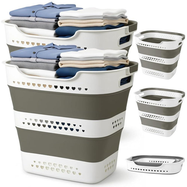 Widecook 4 Pcs 43L Collapsible Laundry Basket with Handles Foldable Plastic Laundry Basket Pop-up Clothes Storage Organizer Folding Plastic Bin for Household Family Room Organization