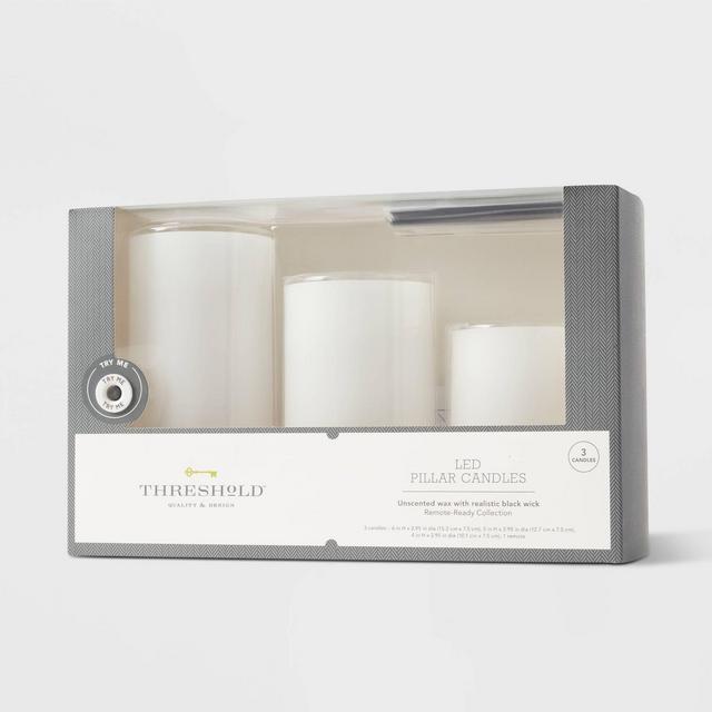 3pk 6" x 3" LED Flameless Black Wick Candles White - Threshold™