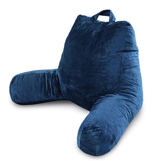 Milliard Reading Pillow with Shredded Memory Foam, Large Adult Backrest with Arms, Back Support for Sitting Up in Bed with Washable Cover (Sit up Pillow) (Navy Blue)