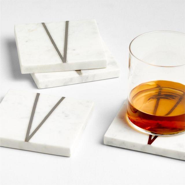 Marble "V" Monogram Coasters, Set of 4
