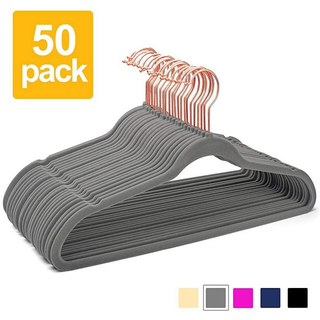 Pretigo Premium Velvet Non Slip Hangers 50 Pack Black Velvet Hangers Non-Slip Velvet Suit Hangers Durable Space Saving Clothes Hangers Gray
