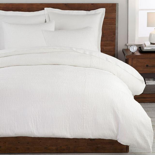 Beck Ruched Cotton Duvet Cover, Full/Queen, White