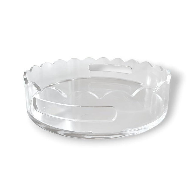 Acrylic Scalloped Round Tray with Handles - 10" Diameter