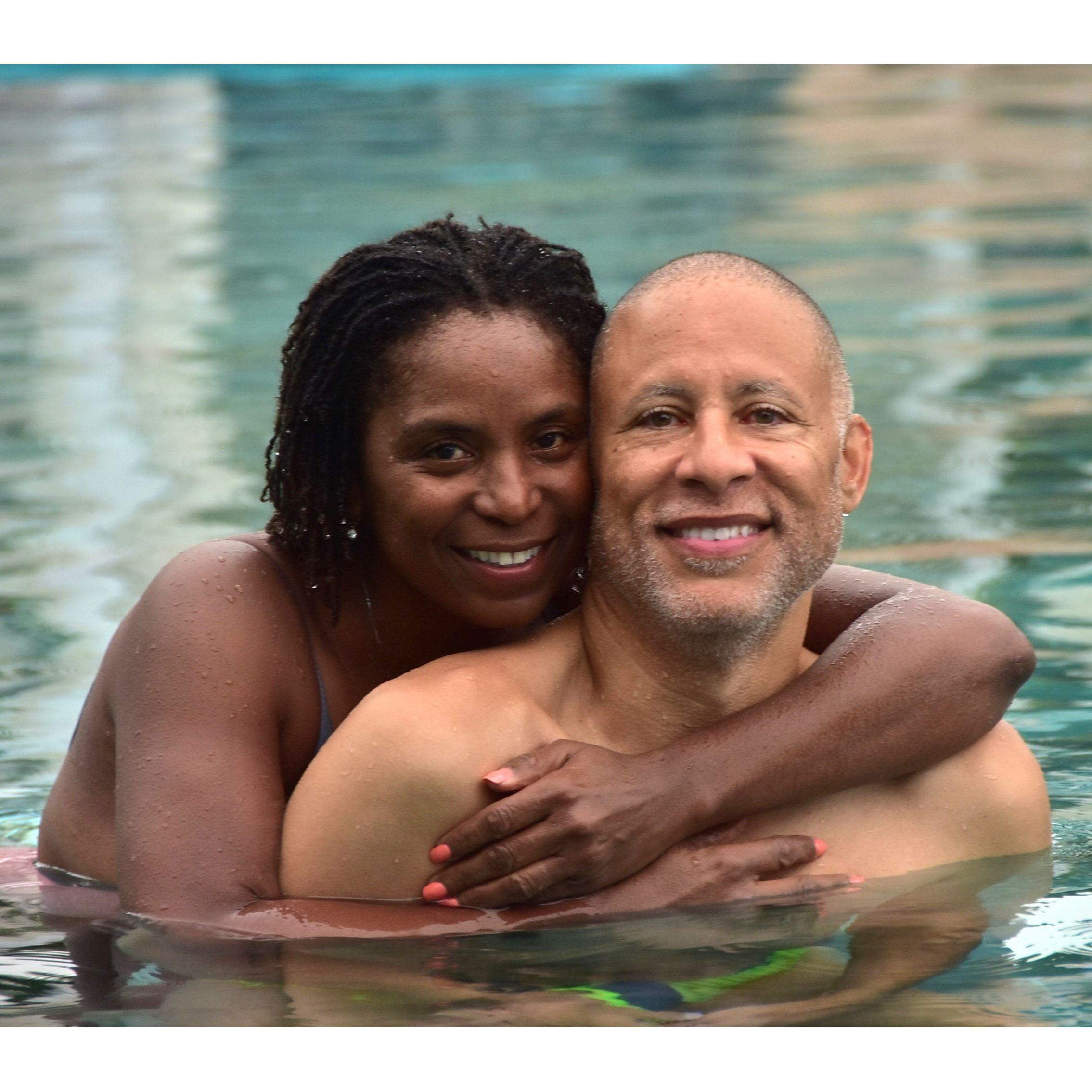 Enjoying the pool in Barbados
