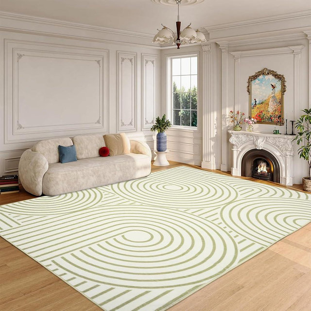 Instellar 8x10 Abstract Area Rug-Soft Low Pile Non-Slip for Living Room Thin Green Carpet,Simple Washable Boho Rug for Bedroom Dining Room Nursery Office Home Decor,Green