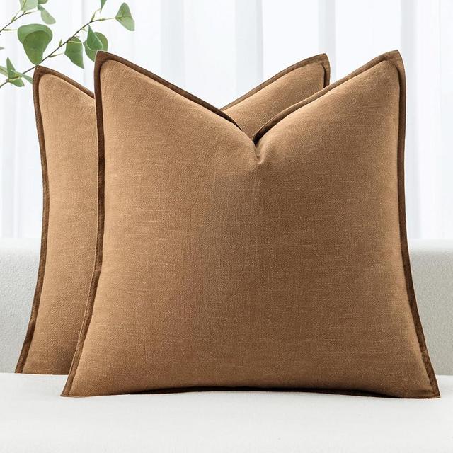MIULEE Linen Pillow Covers 20x20 Inch Brown Decorative Linen Throw Pillow Covers Pack of 2 Soft Accent Farmhouse Couch Pillowcases Modern Home Decor for Sofa Cushion Living Room Bed