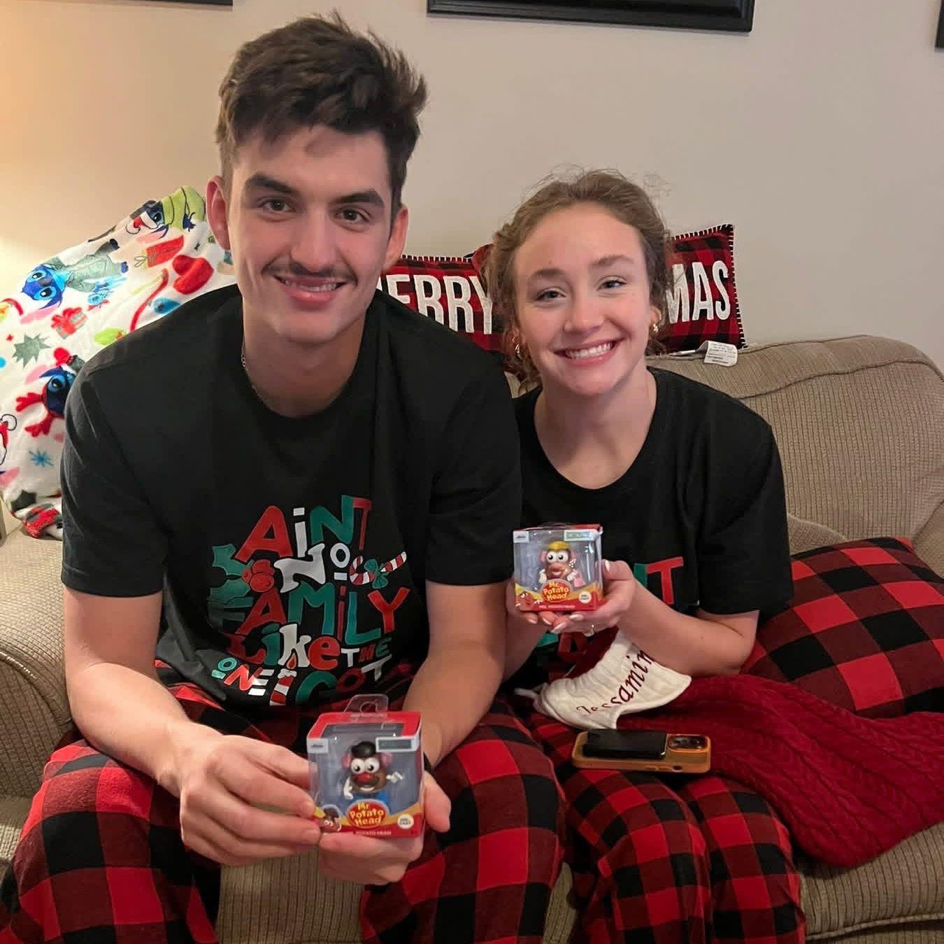 Christmas 2025. Holding Mr. and Mrs. Potato Head