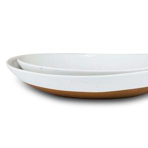 Mora Ceramic Large Serving Bowls- Set of 2 Oval Platters for Entertaining. Modern Kitchen Dishes for Dinner, Fruit, Salad, Turkey, etc. Oven, Dishwasher Safe, 55/35 oz, 13.5" / 11.8" - Vanilla White