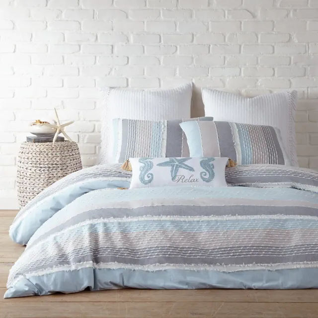 Santander Queen Comforter Set - Blue, Grey & White - Levtex Home