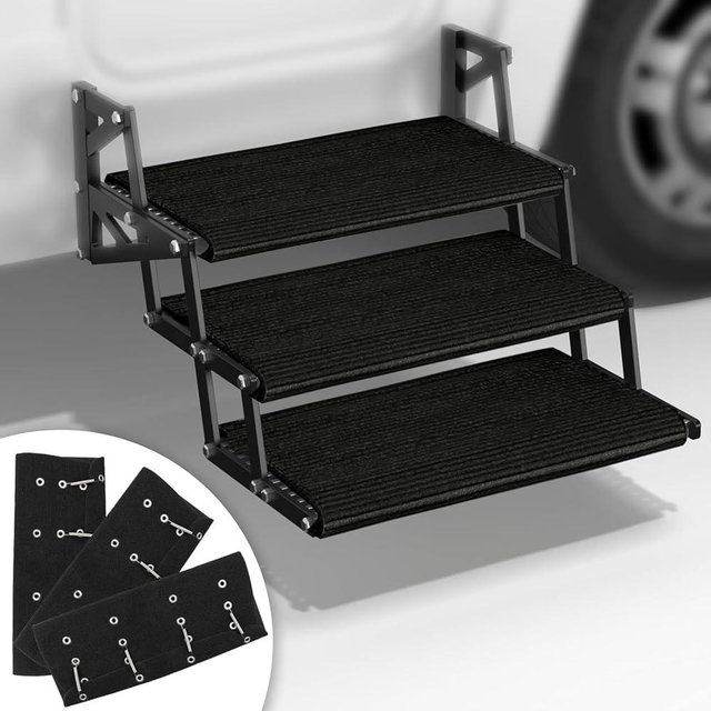 CROSSHIP 22 Inch RV Step Covers 3 Pack, RV Camper Rugs Fit 8-11 Inch Deep Stair Covers Ideal for Wide Radius Steps Keep Cleaner (Black)
