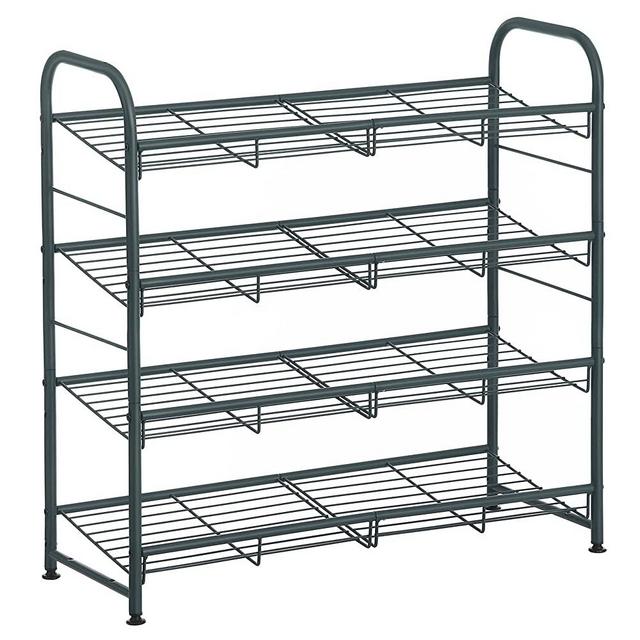 SONGMICS Stackable Shoe Rack, 4-Tier Shoe Rack Storage Organizer, Hold up to 16 Pairs, Steel, 27 x 10.8 x 25.6 Inches, for High Heels, Trainers, Slippers, in the Entryway, Closet, Gray ULMR067G01