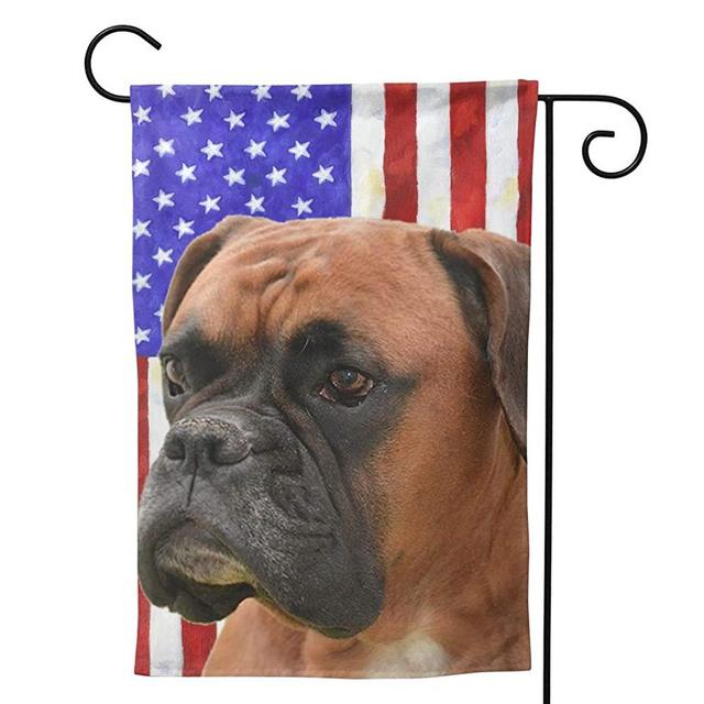MINIOZE Boxer Dog American Flag Cute FUUNY Brown Party Themed Flag Welcome Outdoor Outside Decorations Ornament Picks Garden Yard Decor Double Sided 12.5X 18 Flag