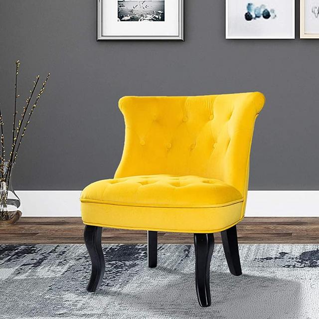 Yellow Gold Upholstered Chair/Jane Tufted Velvet Armless Accent Chair with Black Birch Wood Legs - Sunrise Yellow