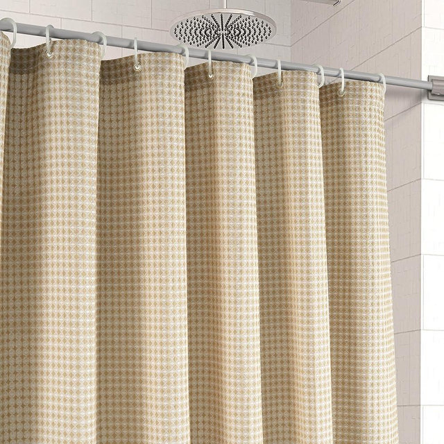 LANE LINEN Luxury Shower Curtain - 72 x 72 inches - Heavyweight Waffle Weave Fabric - Stable Hanging Design, Water Repellent & Quick Dry - Machine Washable & Header with Metal Grommets - Beige