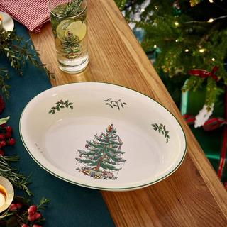 Christmas Tree Oval Rim Serving Dish
