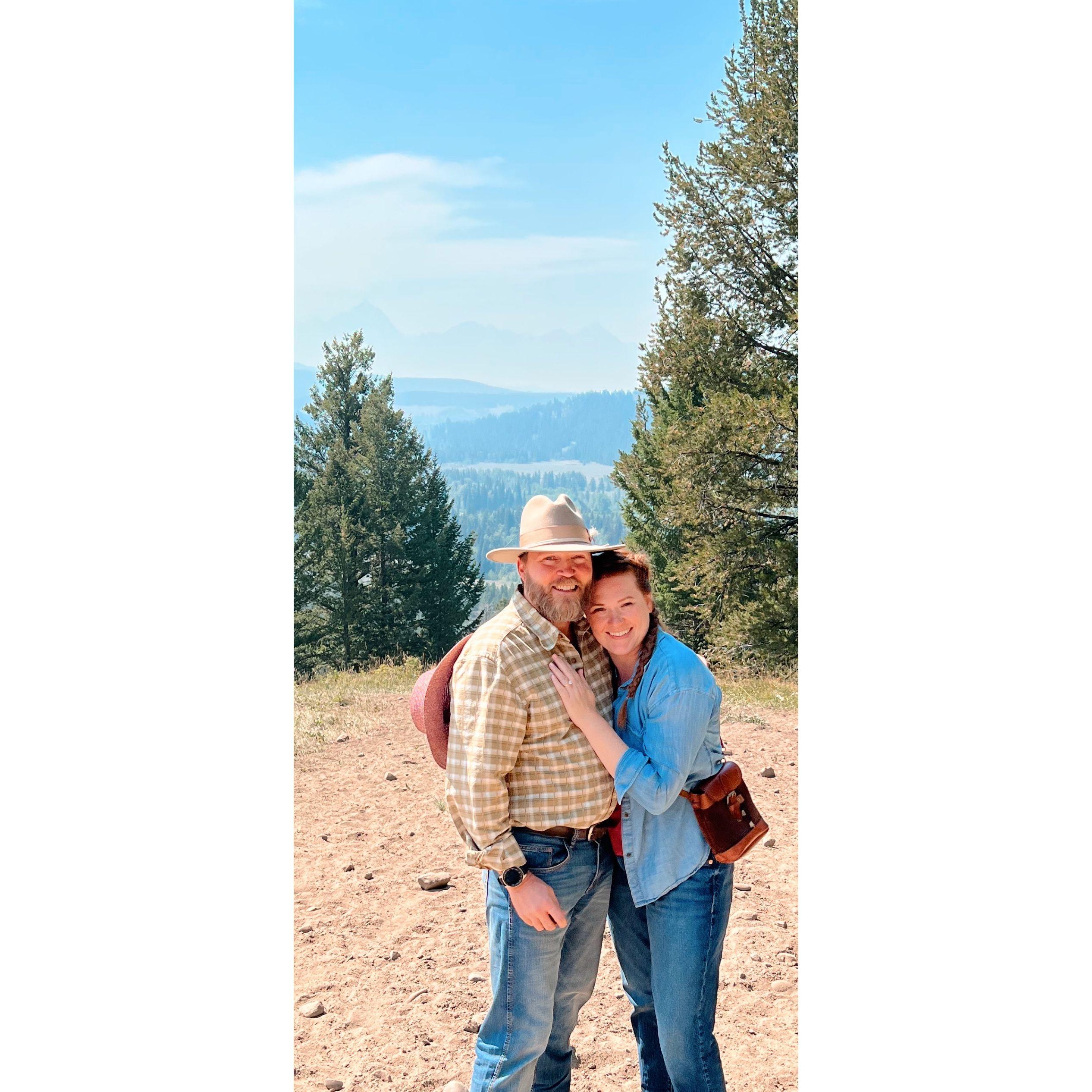 Brian proposed while we were out in Wyoming on an amazing horseback ride. I was completely surprised, much to his delight. The moment couldn't have been more beautiful!