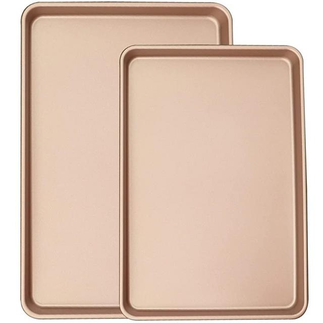 Joho Baking Sheet Pans Cookie Sheet,Baking Sheets for oven Nonstick Set,Large Cookie Tray Baking Pan Set,16inch,18inch,2 Pack,Gold