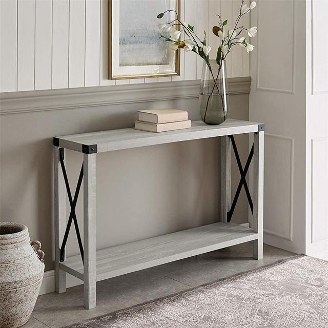 Walker Edison Furniture Company Barnwood Farmhouse Wood Rectangle Accent Entryway Table Sideboard Living Room Storage Shelf, 46 Inch, Stone Grey