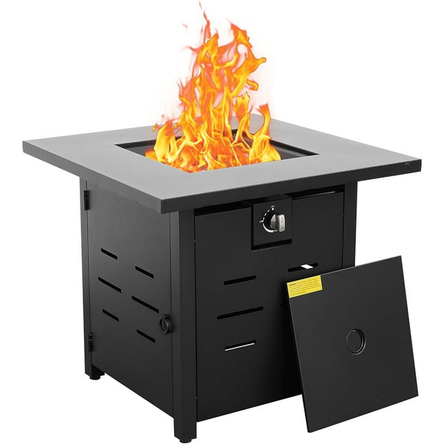 Outdoor Propane Fire Pit, 28 Inch Patio Firepit Table with Fire Glass for Outside Parties and Gatherings on Garden Backyard Porch