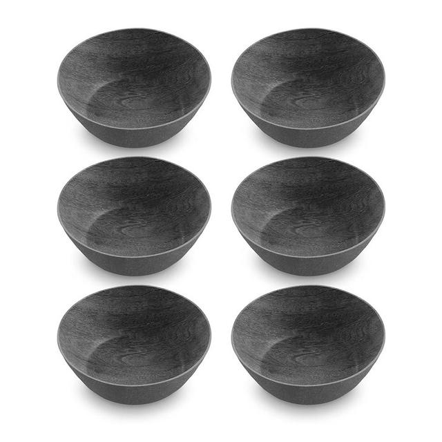 Abode Homewares TarHong Faux Real Blackened Wood Low Bowl, 7.4”, 42-Ounce, Planta (Majority Plant Based Melamine Material), Shatterproof, Indoor/Outdoor, Set of 6