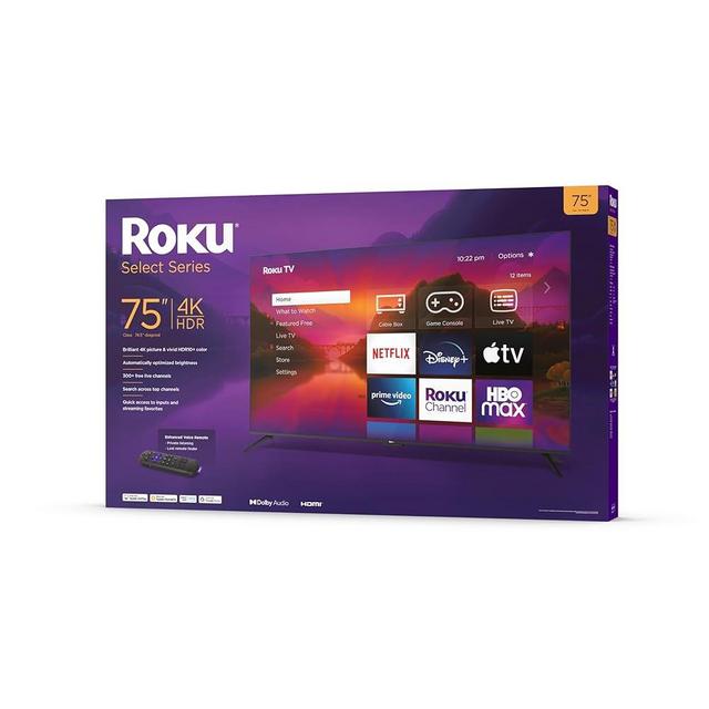 Roku 75" Select Series 4K HDR Smart RokuTV with Enhanced Voice Remote, Brilliant 4K Picture, Automatic Brightness, and Seamless Streaming