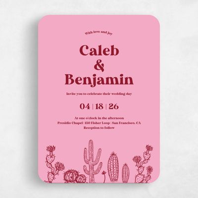 Pink Rounded Wedding Invitation - Avondale Portrait