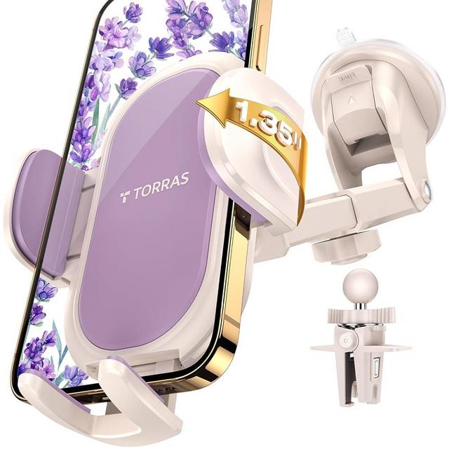 TORRAS Cell Phone Holder for Car [Beauty & Shield] 3 in 1 Car Phone Holder Mount Dashboard Air Vent Windshield for iPhone 15 14 13 12 Pro Max Samsung Galaxy Pink Purple